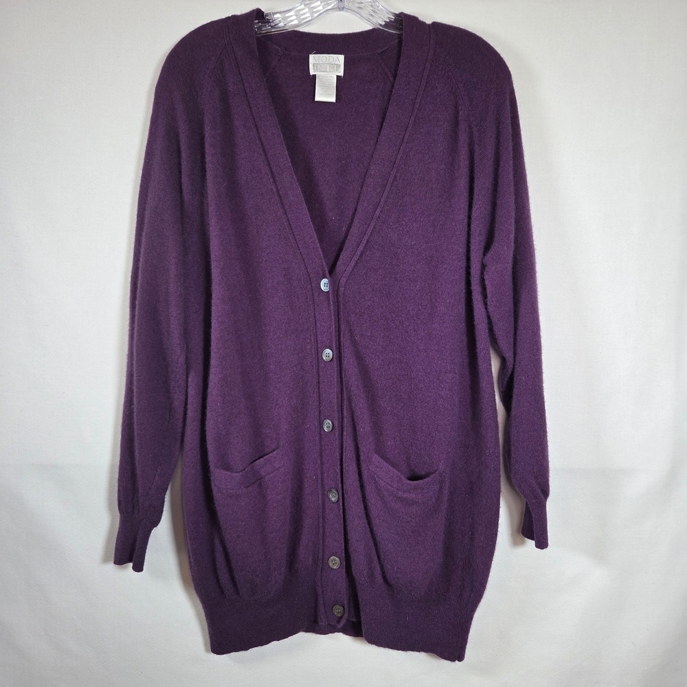 Moda International Purple‎ Lambswool Angora Rabbit Hair Cardigan Sweater M